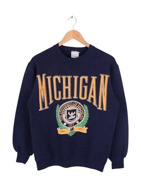Vintage University of Michigan Wolverines Crewneck Sweatshirt Navy Size Medium